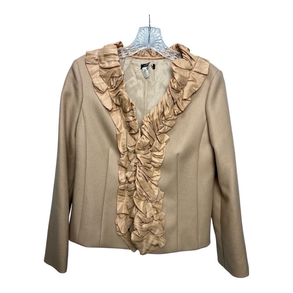 J Crew Women's Dusty Beige Blossom Chimera Wool Silk Ruffle Trim Blazer 4